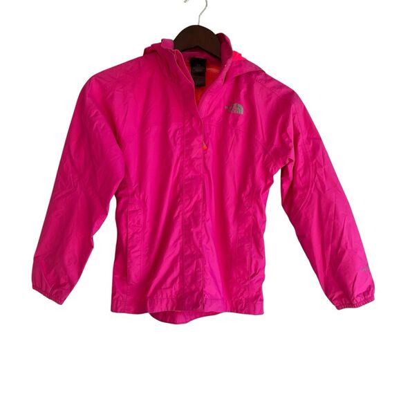 The North Face Girls HYVENT Hooded Rain Jacket Size S 7/8 Pink Outdoor Full Zip - Picture 1 of 14